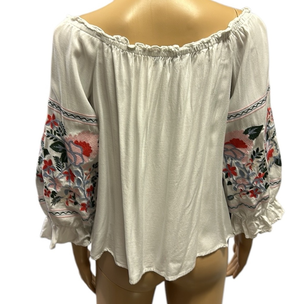 Sugar Lips White Embroidered Off Shoulder Peasant Style Top Blouse Womens Large - Picture 3 of 12